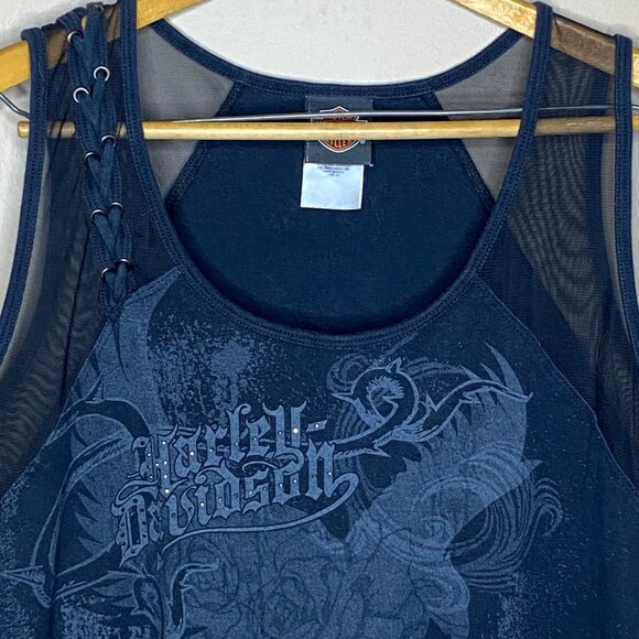 Black Biker Motorcycle Vibe 100% Cotton Harley Davidson Women’s Mesh Tank Top - Picture 3 of 12